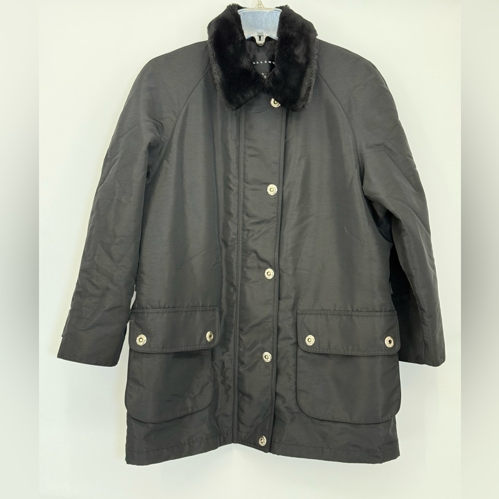Gallery Faux Fur Black Women Jacket Size Small Removable Collar